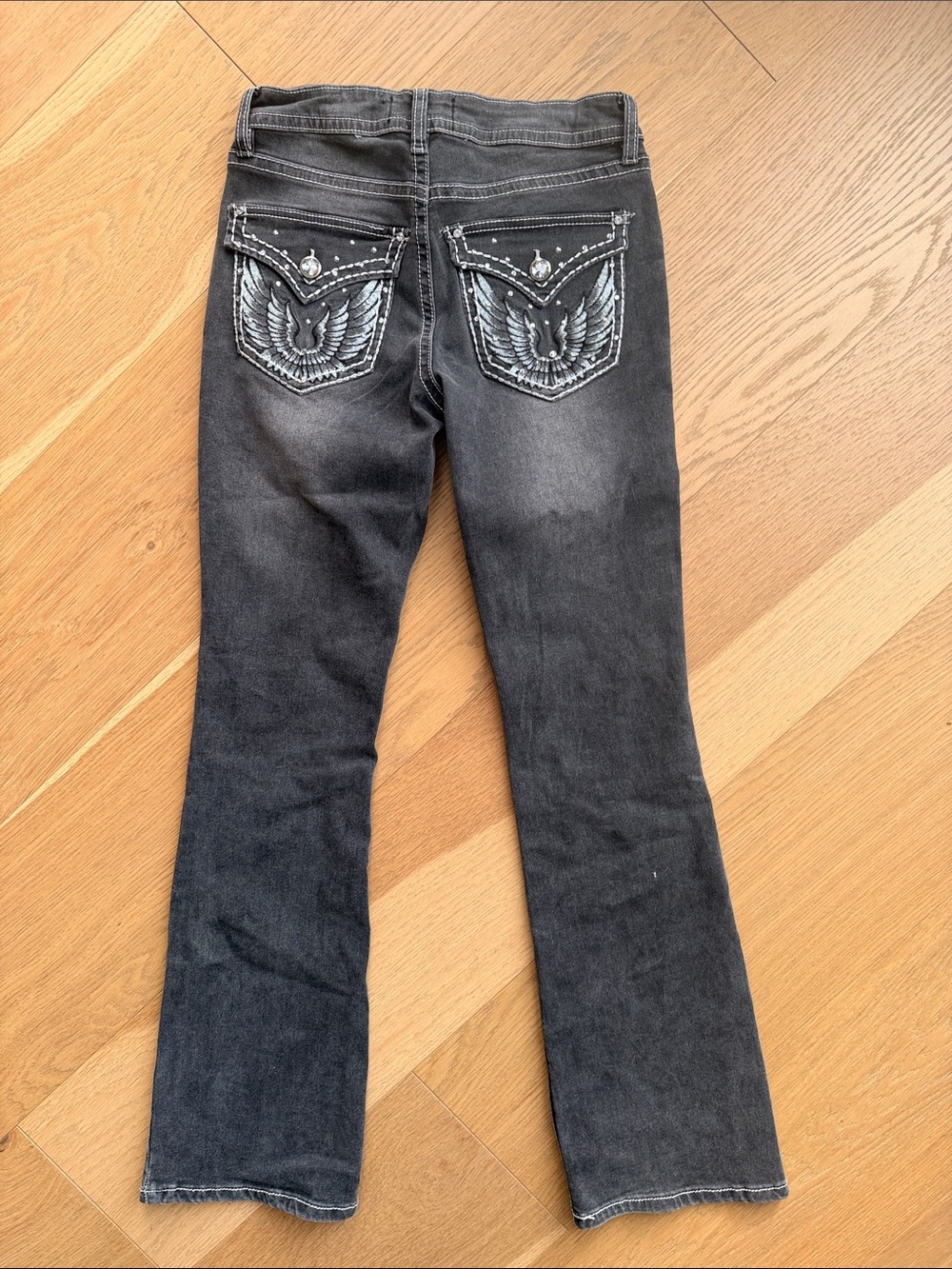 Women’s Black/ Grey Bootcut Jeans with embellished pockets